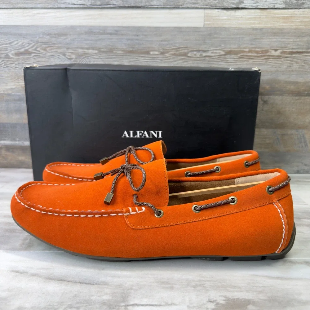 Alfani Trevororg Mens Size 11.5 Suede Loafers Driving Shoes Orange